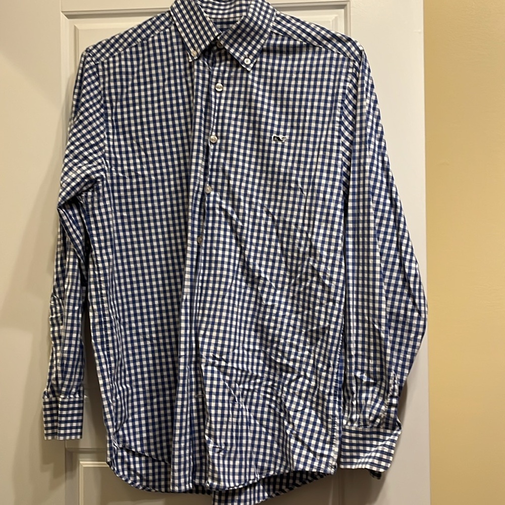 Vineyard Vines Slim Fit Whale Shirt size M Men's Blue Checkered Shirt